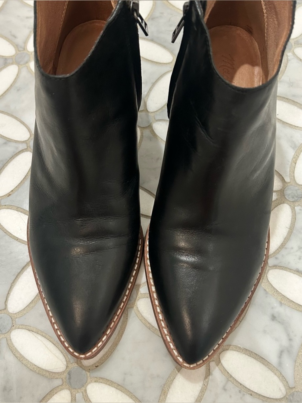 Madewell Western The Charley Boot in Leather Black Almond Toe Zip Up Booties 7.5 - Picture 13 of 14